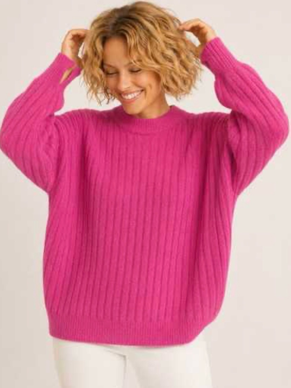 Aerie Buttercream Oversized Cozy Ribbed Hot Pink Sweater Size Medium